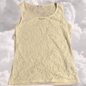 Japanese brand Axes Femme pearl trim off white lace girly lolita tank top